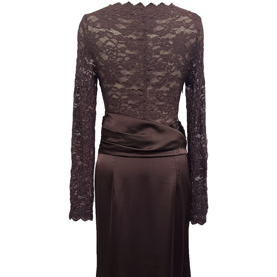 Lace Bodice Satin Ruched Mermaid Maxi Dress(MS415) - Mariam's Collection