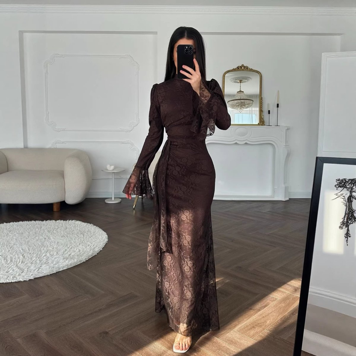 Lace Bell Sleeve Evening Dress – Bodycon Lace Maxi Dress
