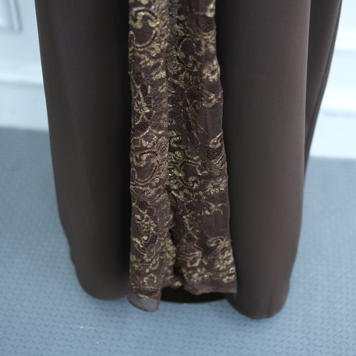 Lace-Panel Flared-Sleeve Open Abaya with Pockets(MOA332) - Mariam's Collection