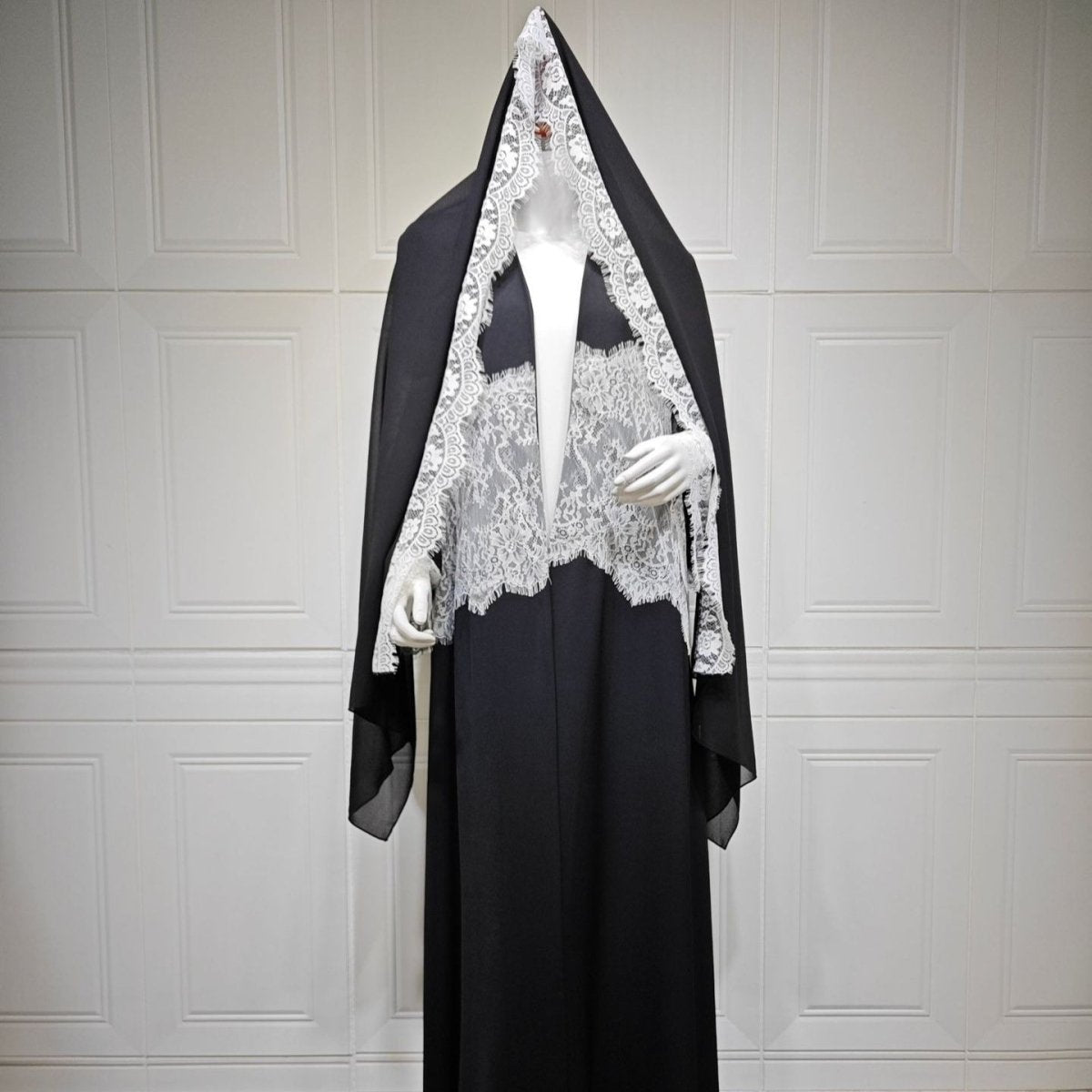 Lace Panel Open Abaya & Hijab Set(MOA319) - Mariam's Collection