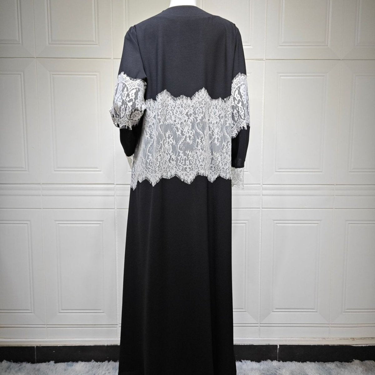 Lace Panel Open Abaya & Hijab Set(MOA319) - Mariam's Collection