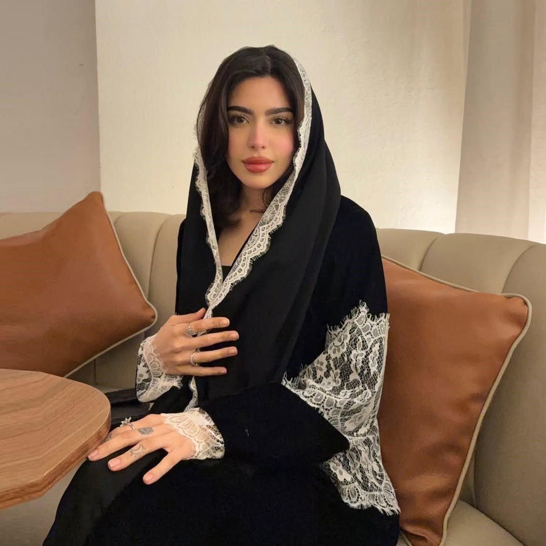 Lace Panel Open Abaya & Hijab Set(MOA319) - Mariam's Collection