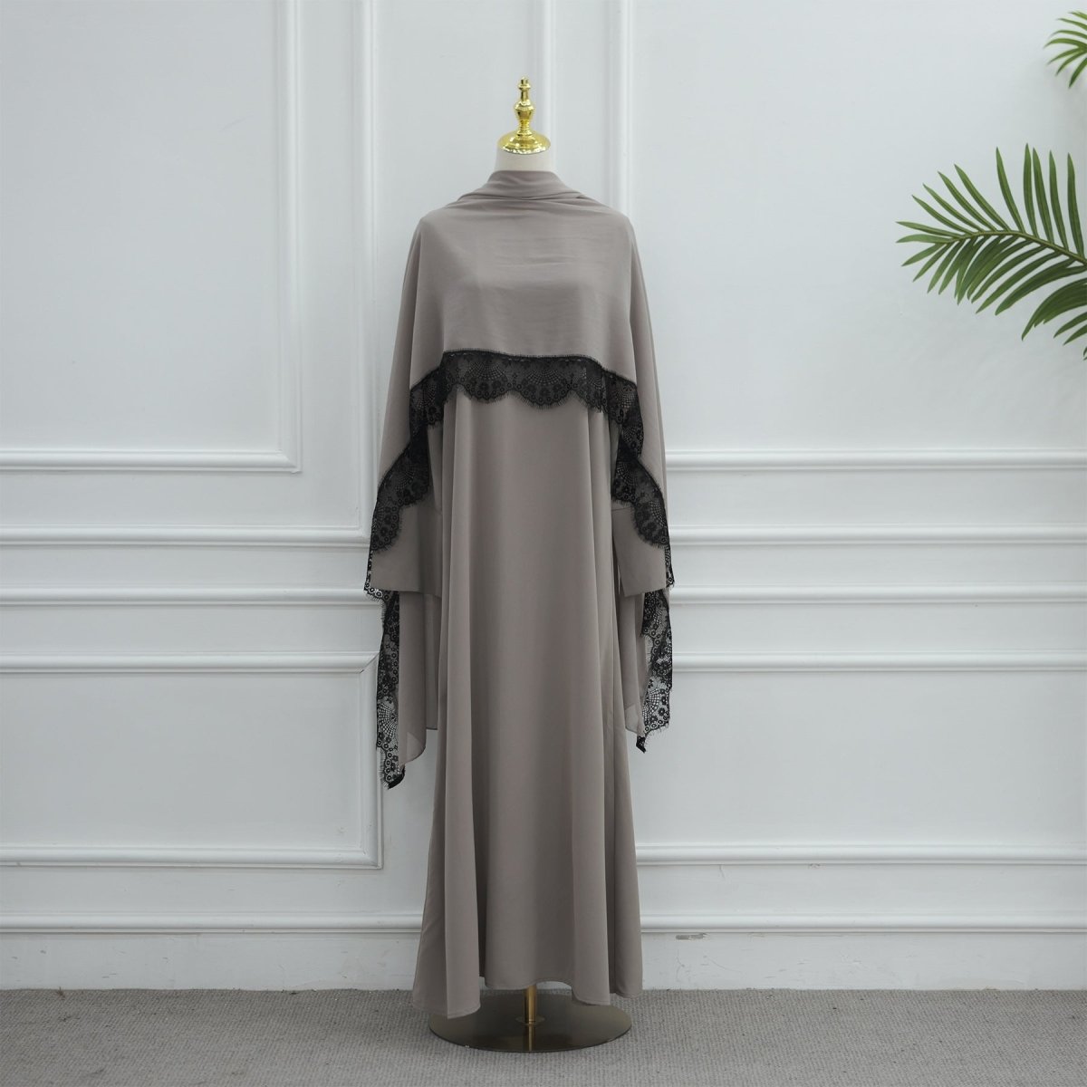 Lace Splice Nida Maxi Dress & Hijab Set(MA444) - Mariam's Collection