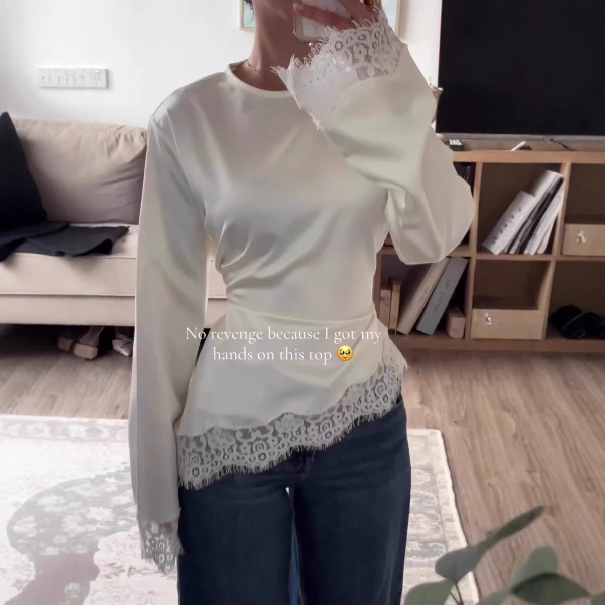 Lace Trim Asymmetric Hem Top – Modest Lace Blouse