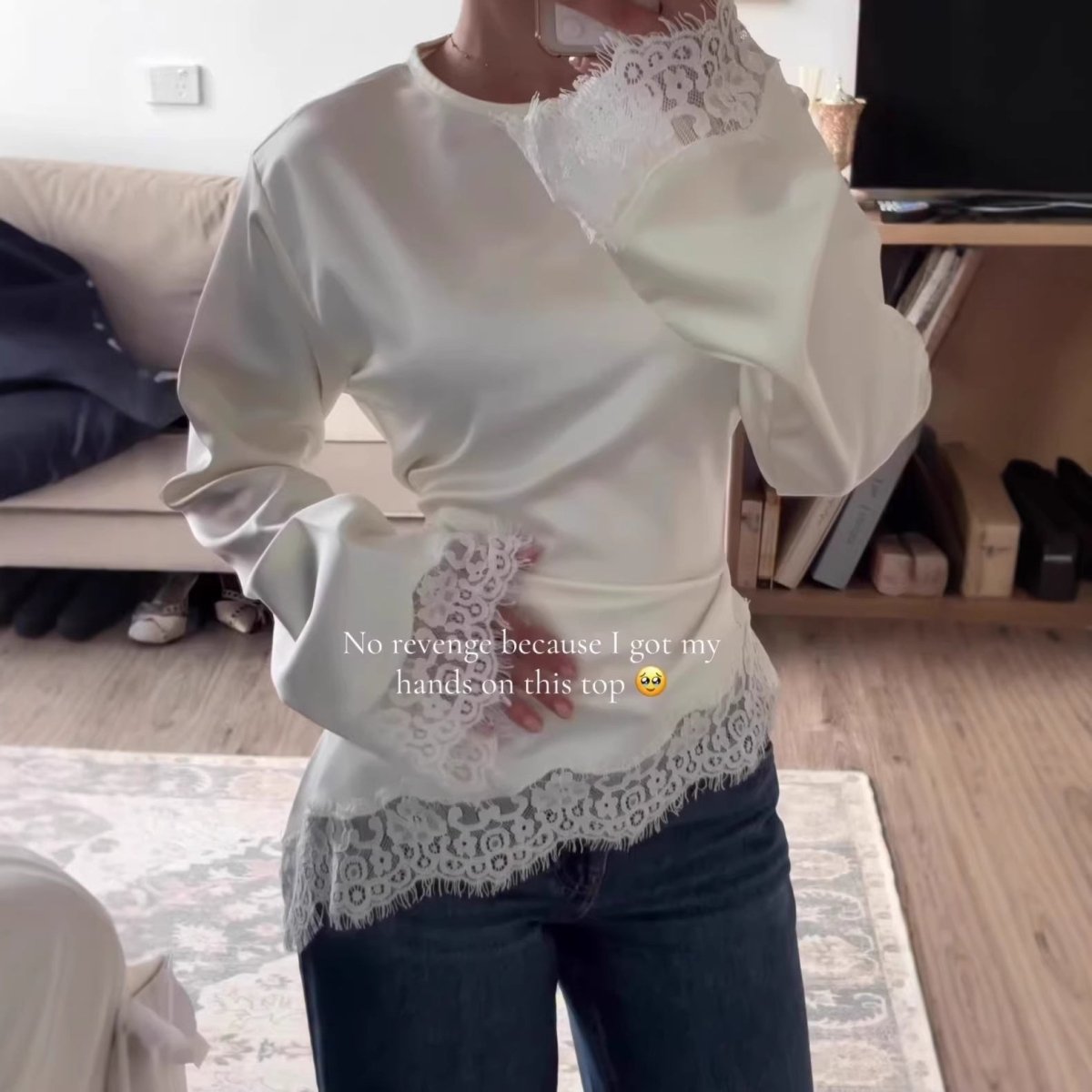 Lace Trim Asymmetric Hem Top – Modest Lace Blouse