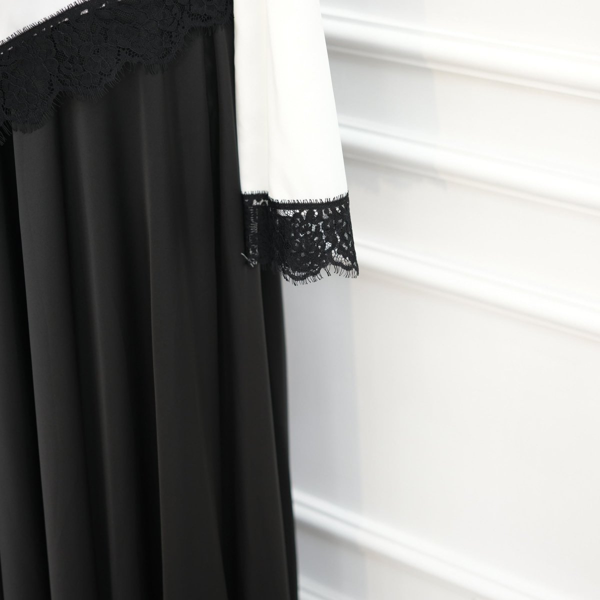 Lace Trim Contrast Panel Satin Top(MS407) - Mariam's Collection
