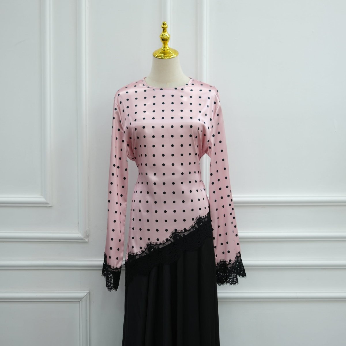 Lace Trim Contrast Panel Satin Top(MS407) - Mariam's Collection