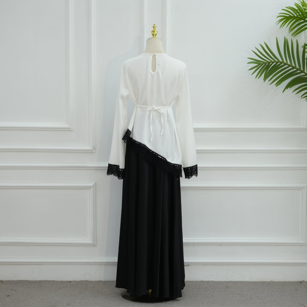 Lace Trim Contrast Panel Satin Top(MS407) - Mariam's Collection