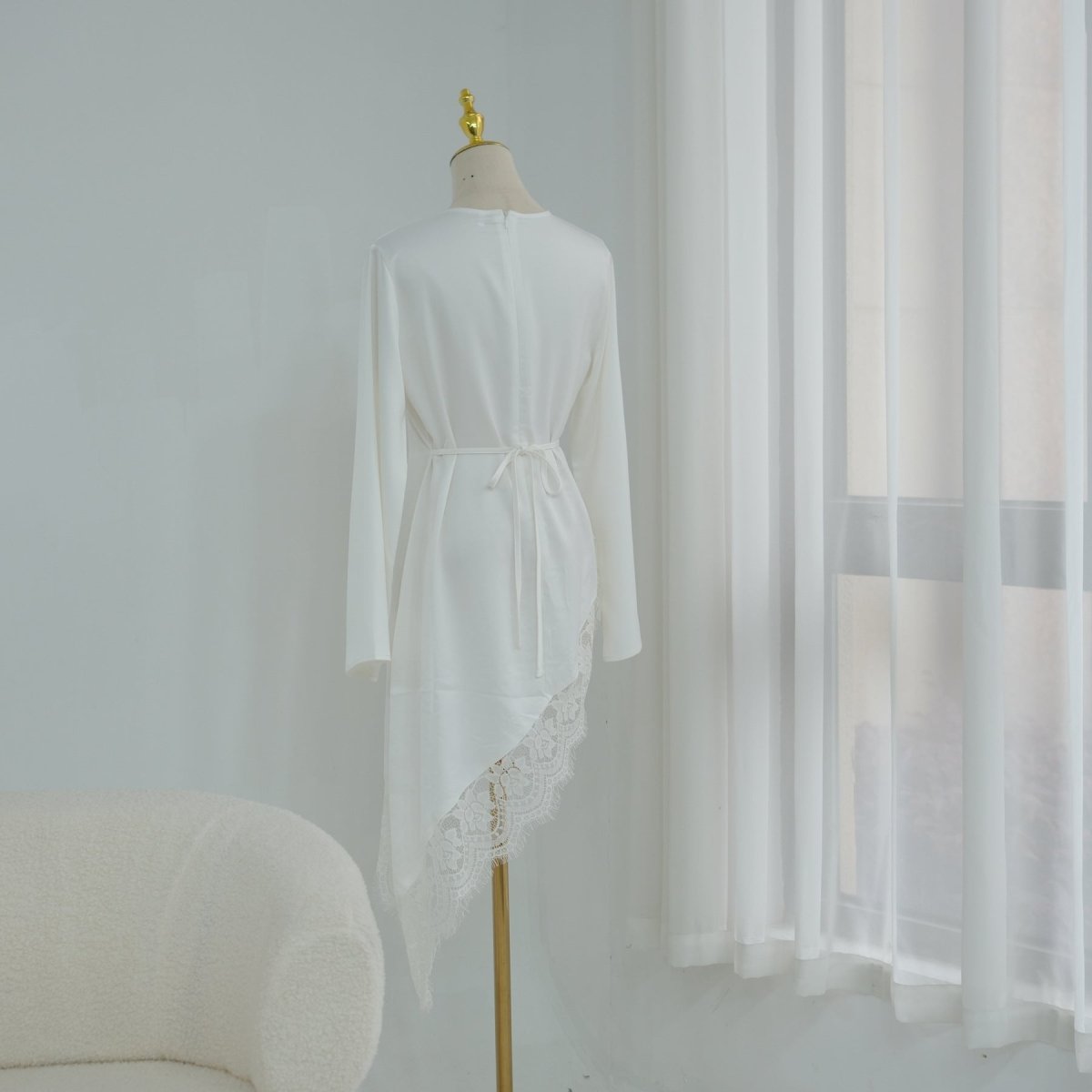 Lace Trim Contrast Panel Satin Top(MS408) - Mariam's Collection