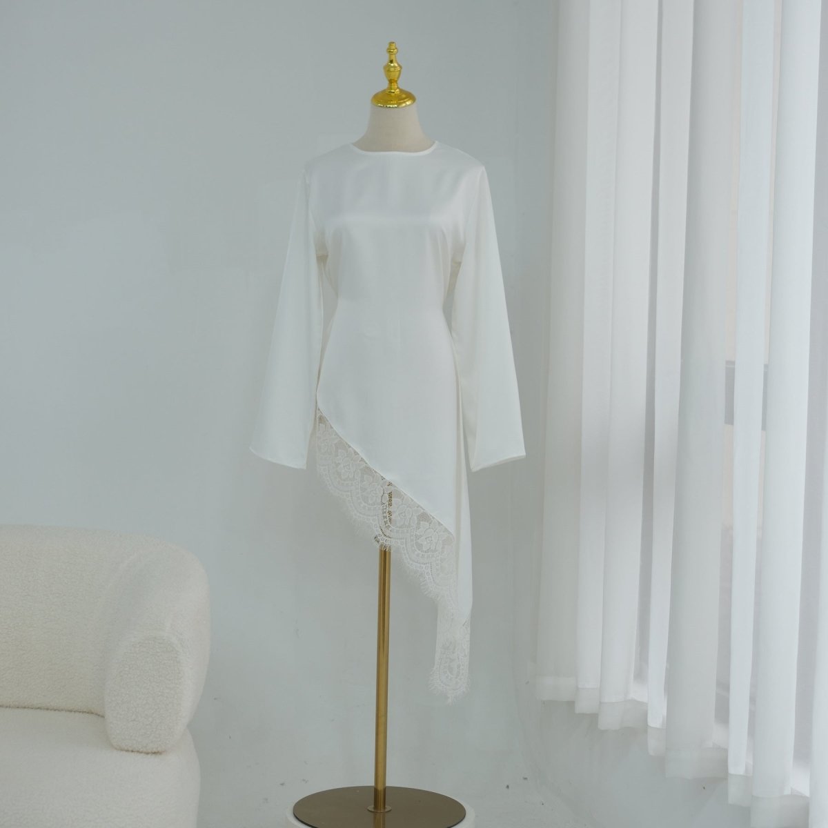 Lace Trim Contrast Panel Satin Top(MS408) - Mariam's Collection
