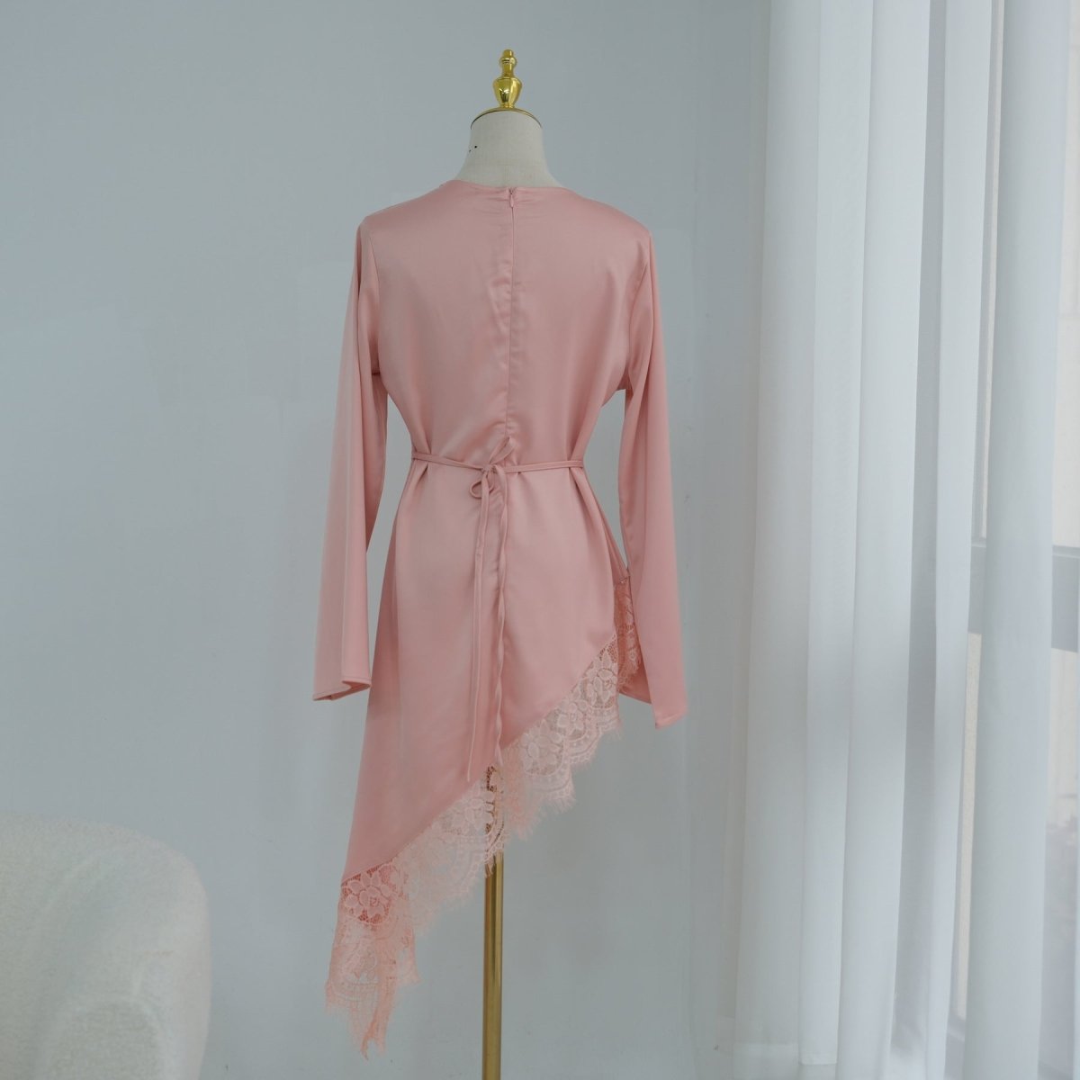 Lace Trim Contrast Panel Satin Top(MS408) - Mariam's Collection
