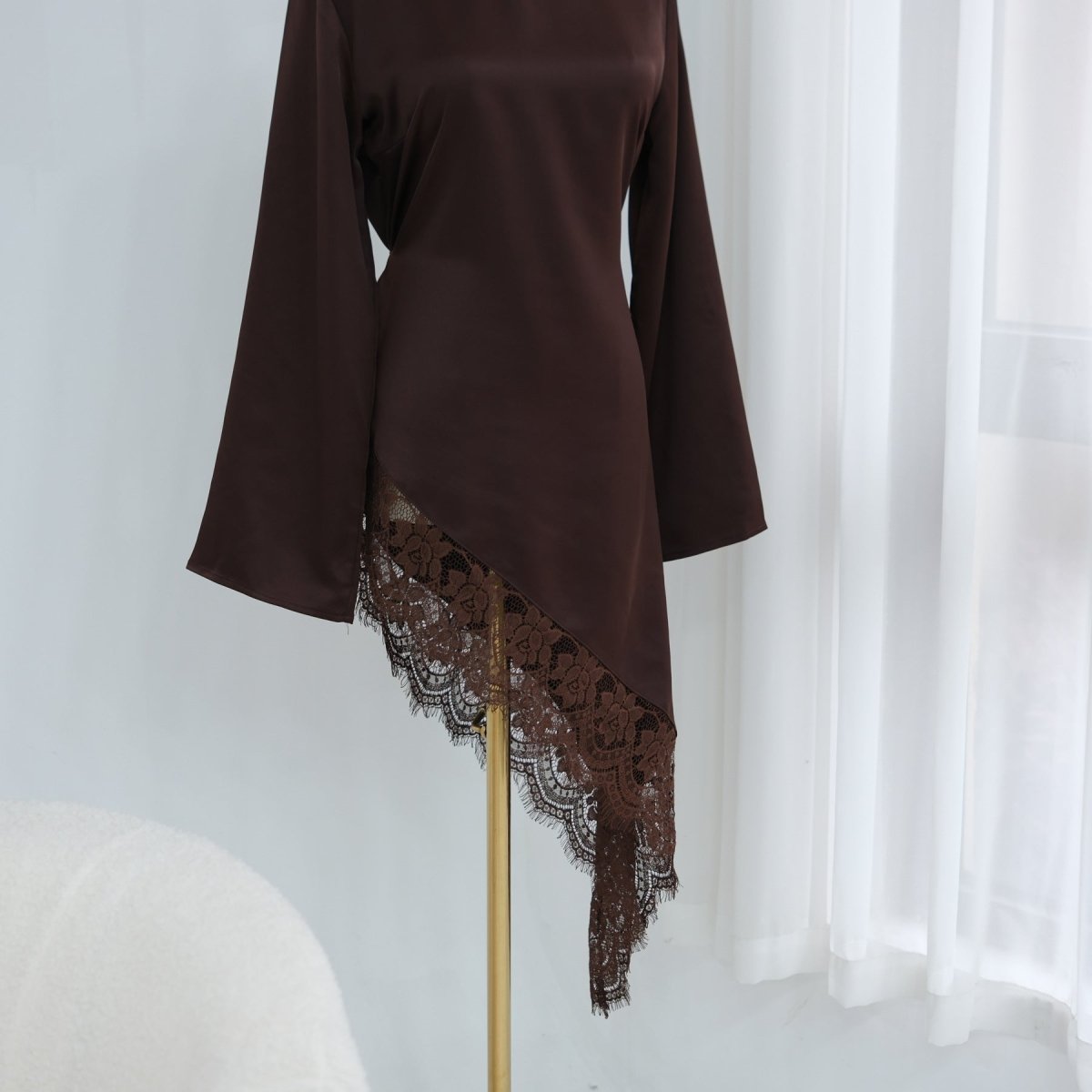 Lace Trim Contrast Panel Satin Top(MS408) - Mariam's Collection