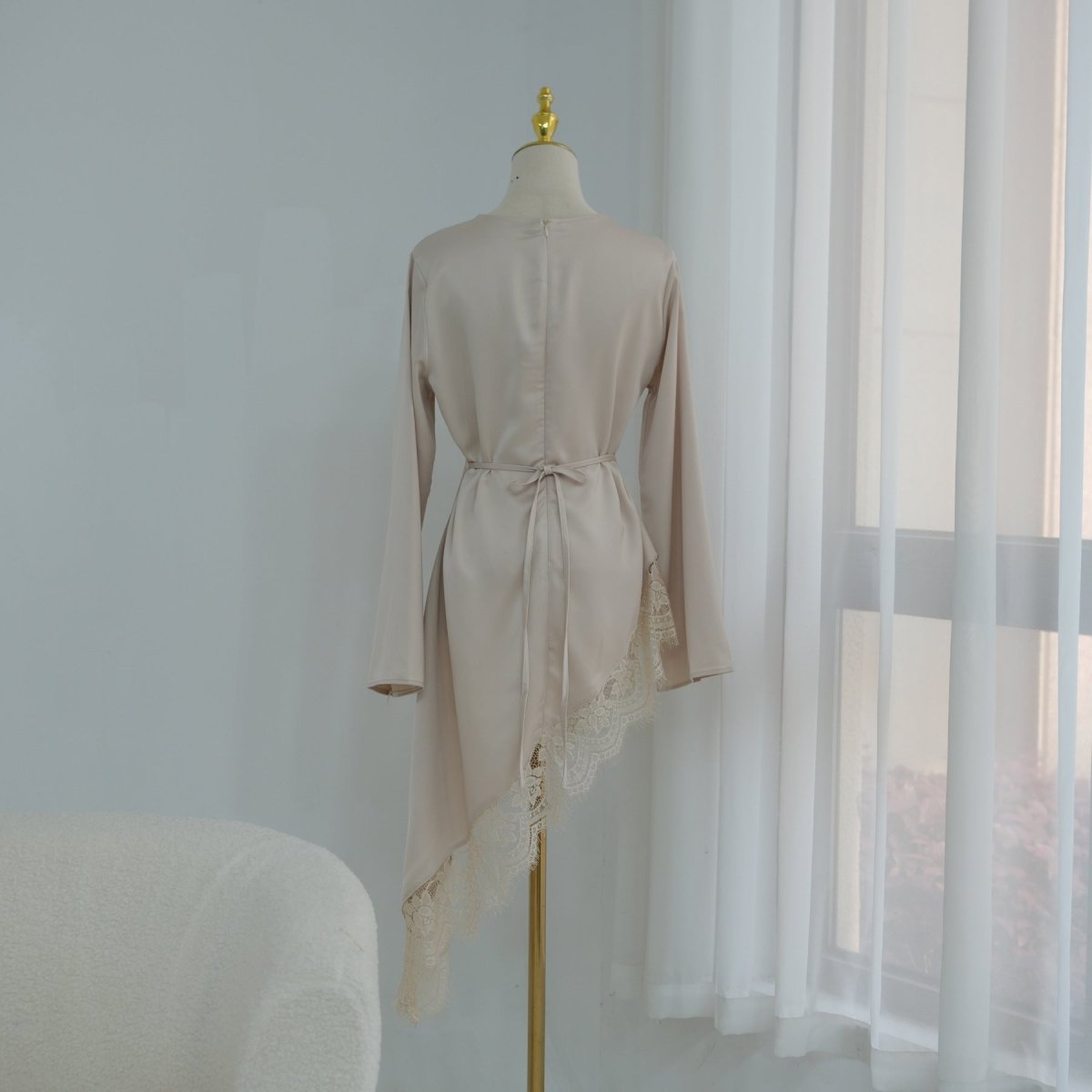 Lace Trim Contrast Panel Satin Top(MS408) - Mariam's Collection