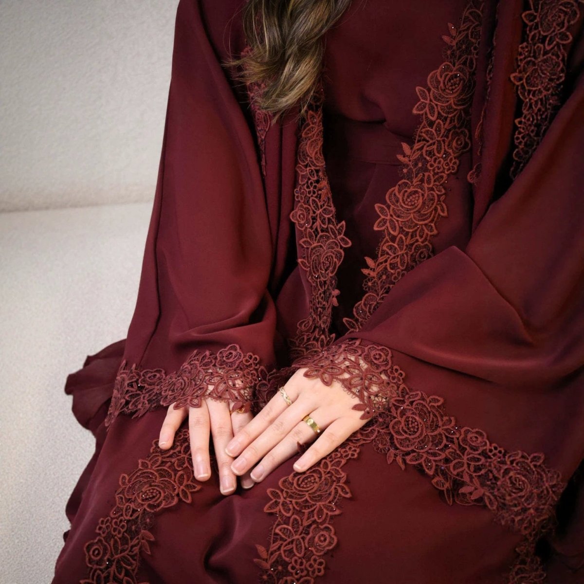 Lace-Trim Nida 3-Piece Abaya Set(MOA330) - Mariam's Collection