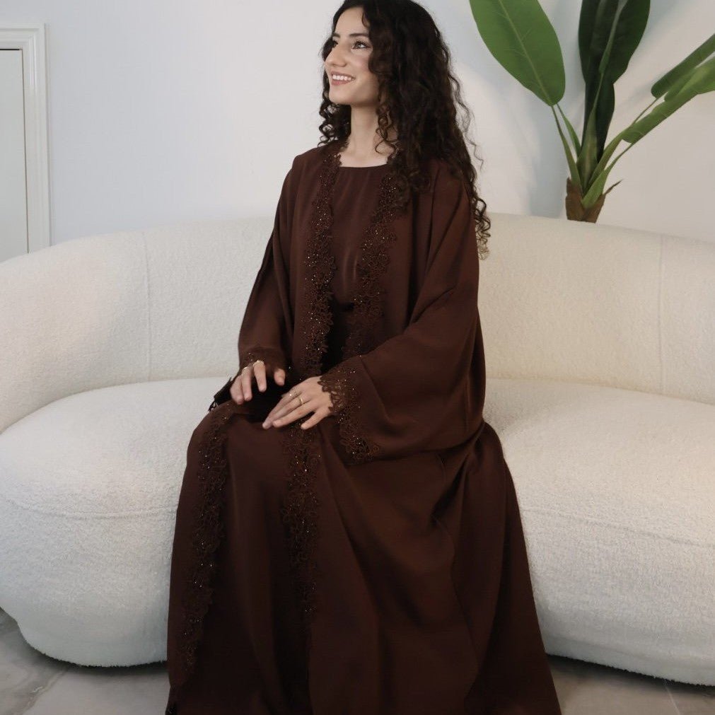 Lace-Trim Nida 3-Piece Abaya Set(MOA330) - Mariam's Collection