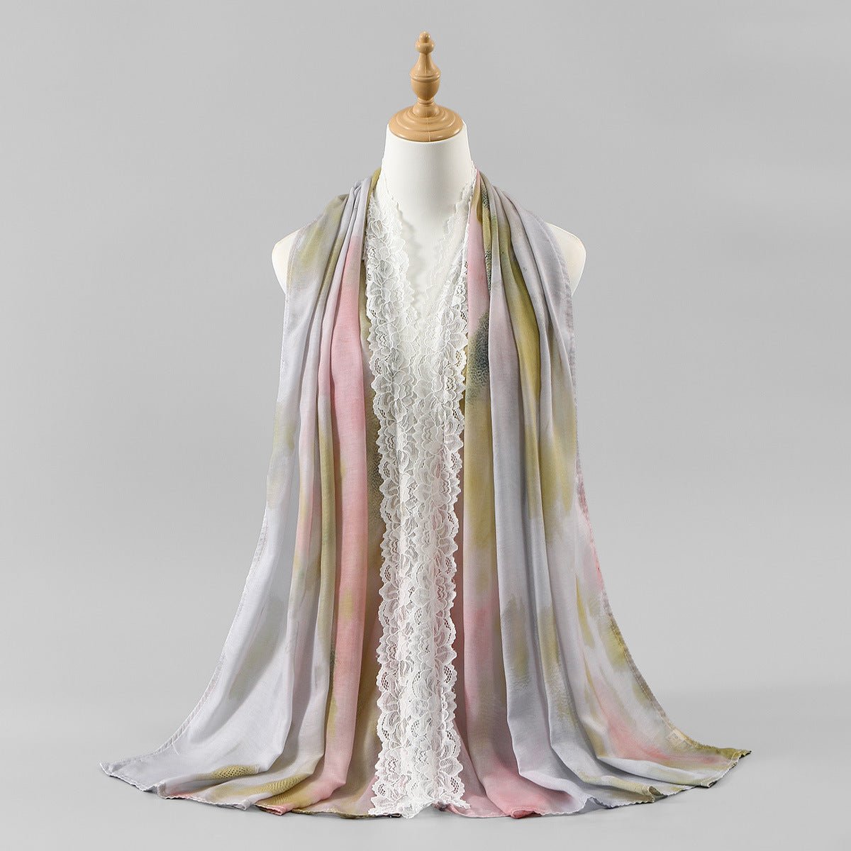 Lace Trim Print Hijab Shawl(MH224) - Mariam's Collection