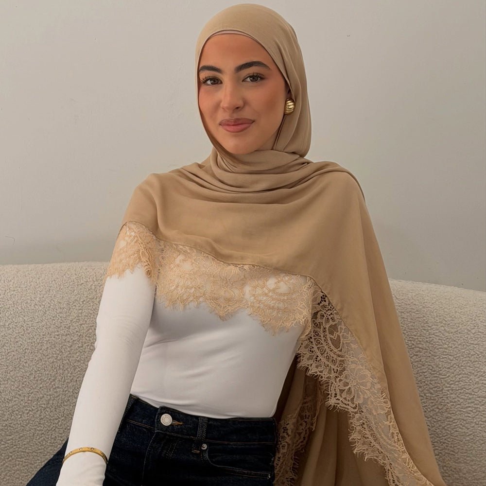 Lace Trim Rayon Hijab Scarf(MH211) - Mariam's Collection