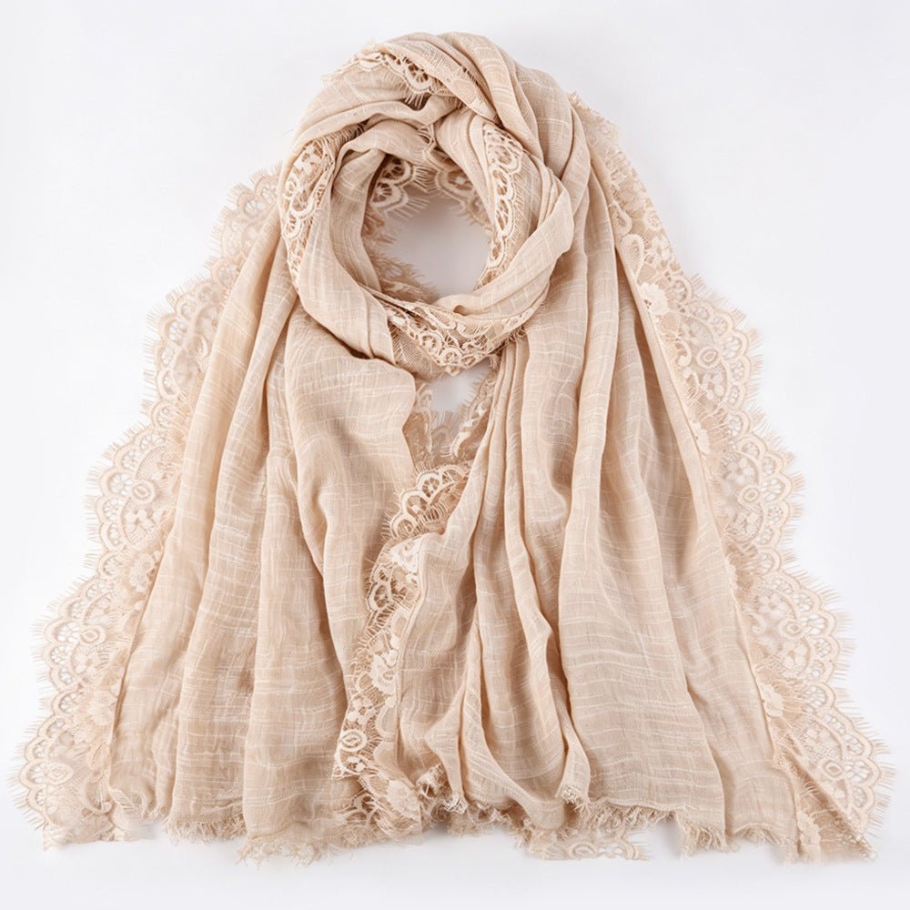 Grey lace trim hijab in long rectangular shape