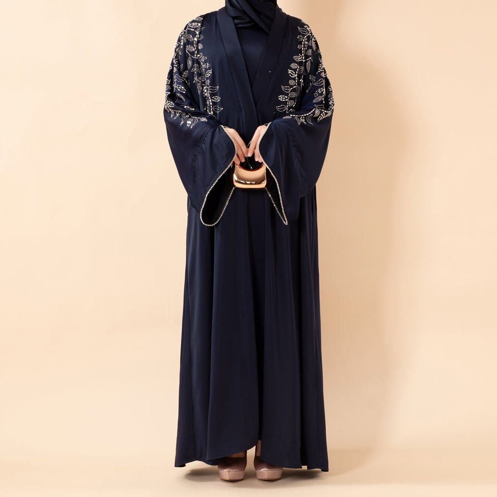 Leaf Embellishment Satin 3 - Piece Abaya Set for Eid (MOA244) - Mariam's Collection