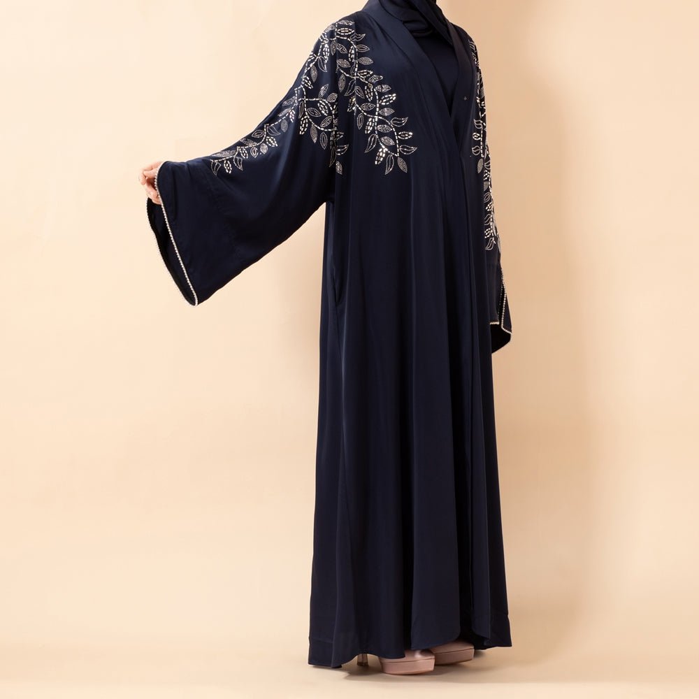 Leaf Embellishment Satin 3 - Piece Abaya Set for Eid (MOA244) - Mariam's Collection