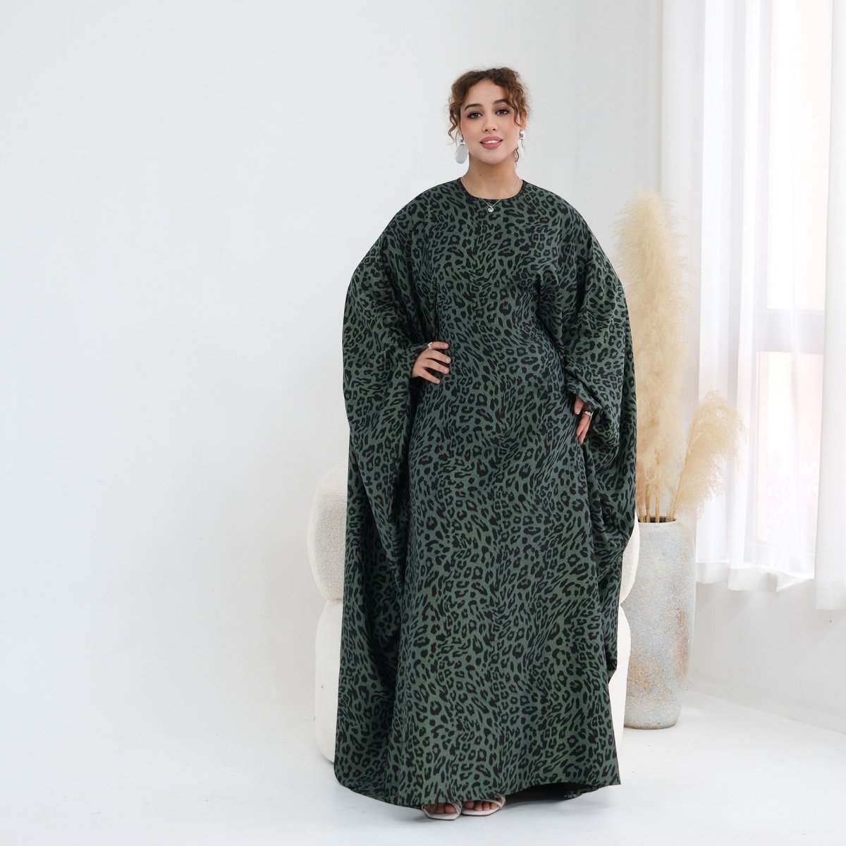 Leopard Print Batwing Maxi Dress(MA447) - Mariam's Collection