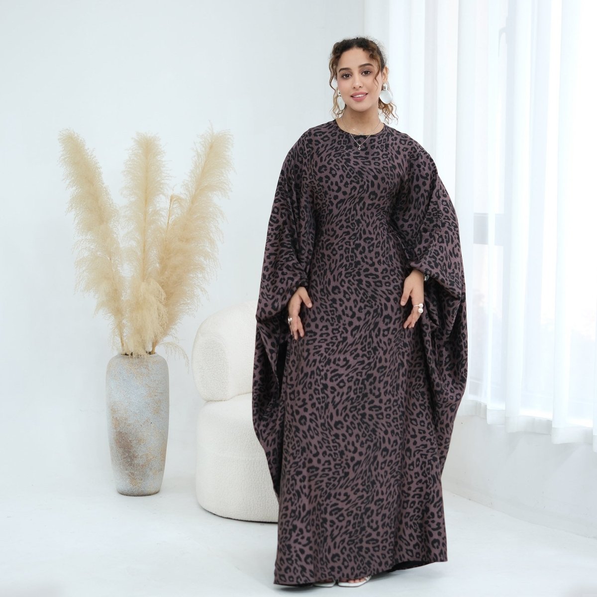 Leopard Print Batwing Maxi Dress(MA447) - Mariam's Collection