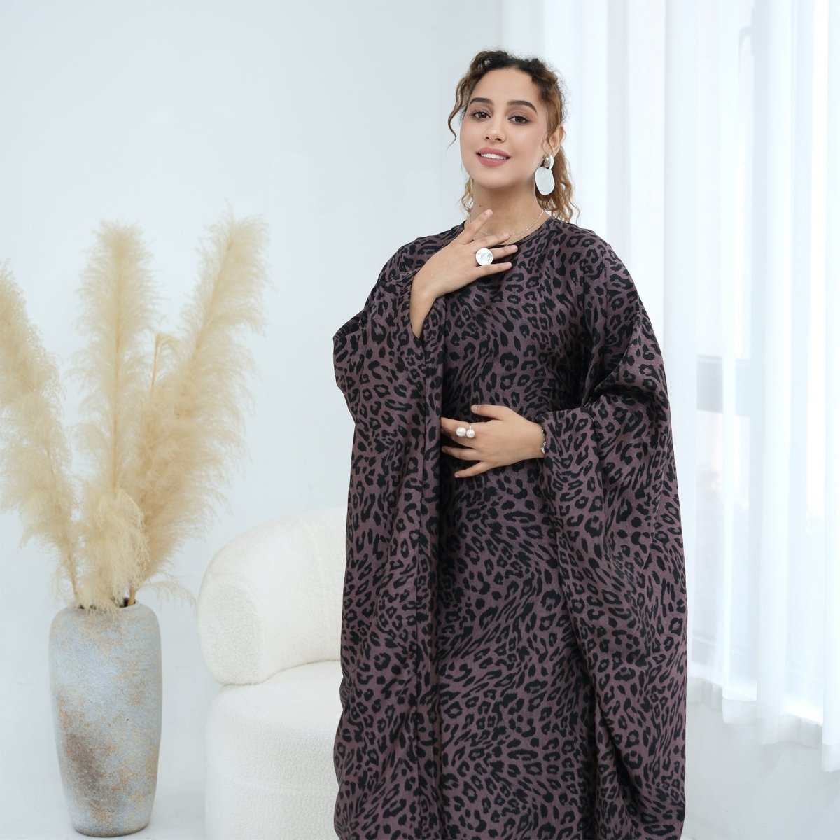 Leopard Print Batwing Maxi Dress(MA447) - Mariam's Collection