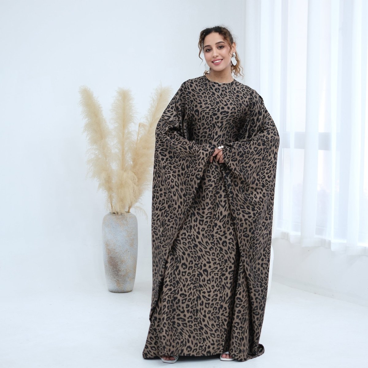 Leopard Print Batwing Maxi Dress(MA447) - Mariam's Collection
