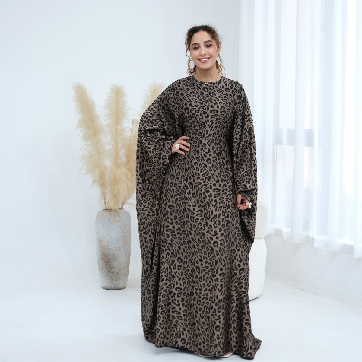 Leopard Print Batwing Maxi Dress(MA447) - Mariam's Collection