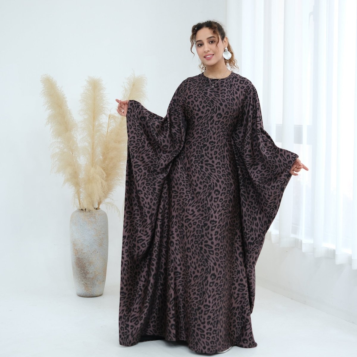 Leopard Print Batwing Maxi Dress(MA447) - Mariam's Collection