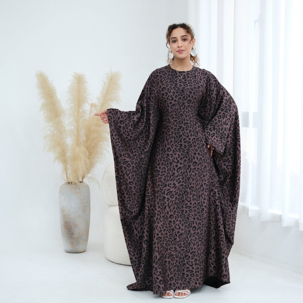 Leopard Print Batwing Maxi Dress(MA447) - Mariam's Collection