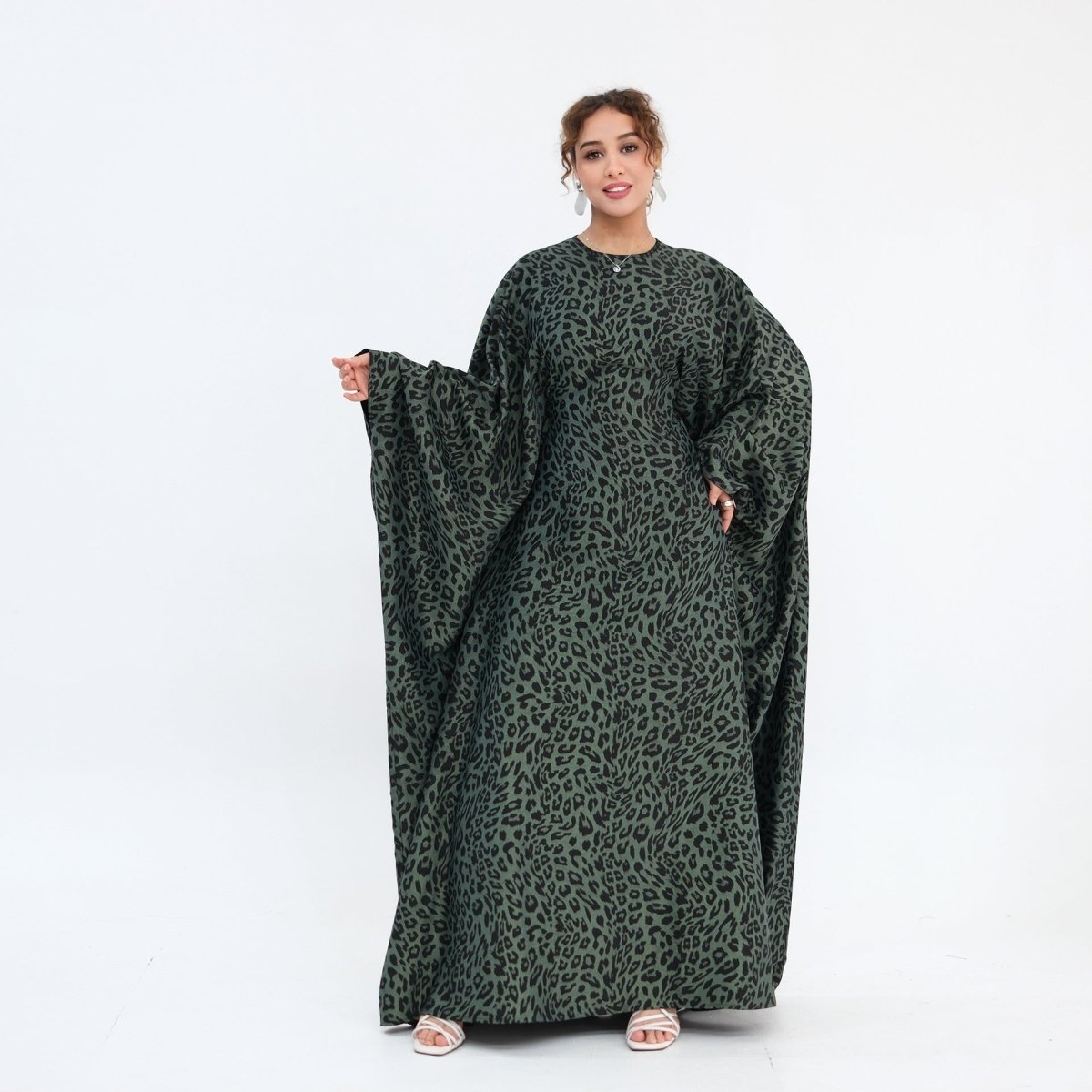 Leopard Print Batwing Maxi Dress(MA447) - Mariam's Collection