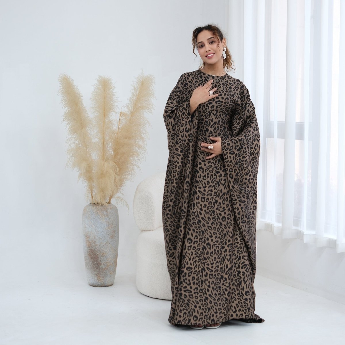 Leopard Print Batwing Maxi Dress(MA447) - Mariam's Collection