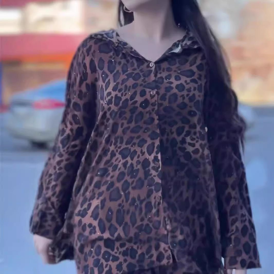 Leopard Print Hooded Shirt & Pleated Skirt Set(MS250) - Mariam's Collection