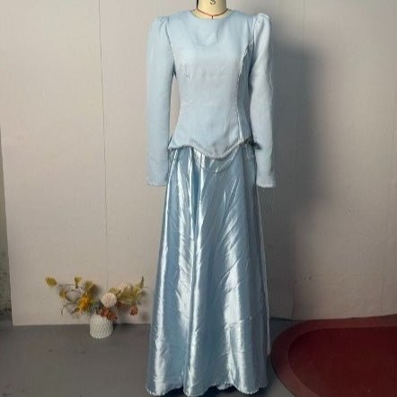 Light Blue Structured Shoulder Dress Set(MS298) - Mariam's Collection