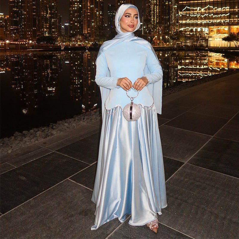 Light Blue Structured Shoulder Dress Set(MS298) - Mariam's Collection