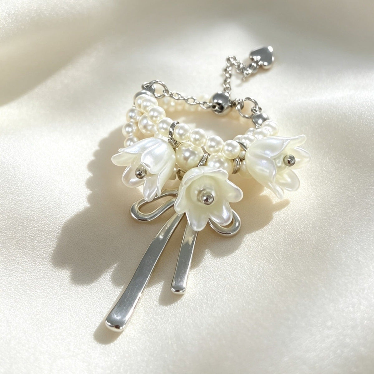 Lily of the Valley Pearl Bow Statement Ring – Adjustable Floral Ring