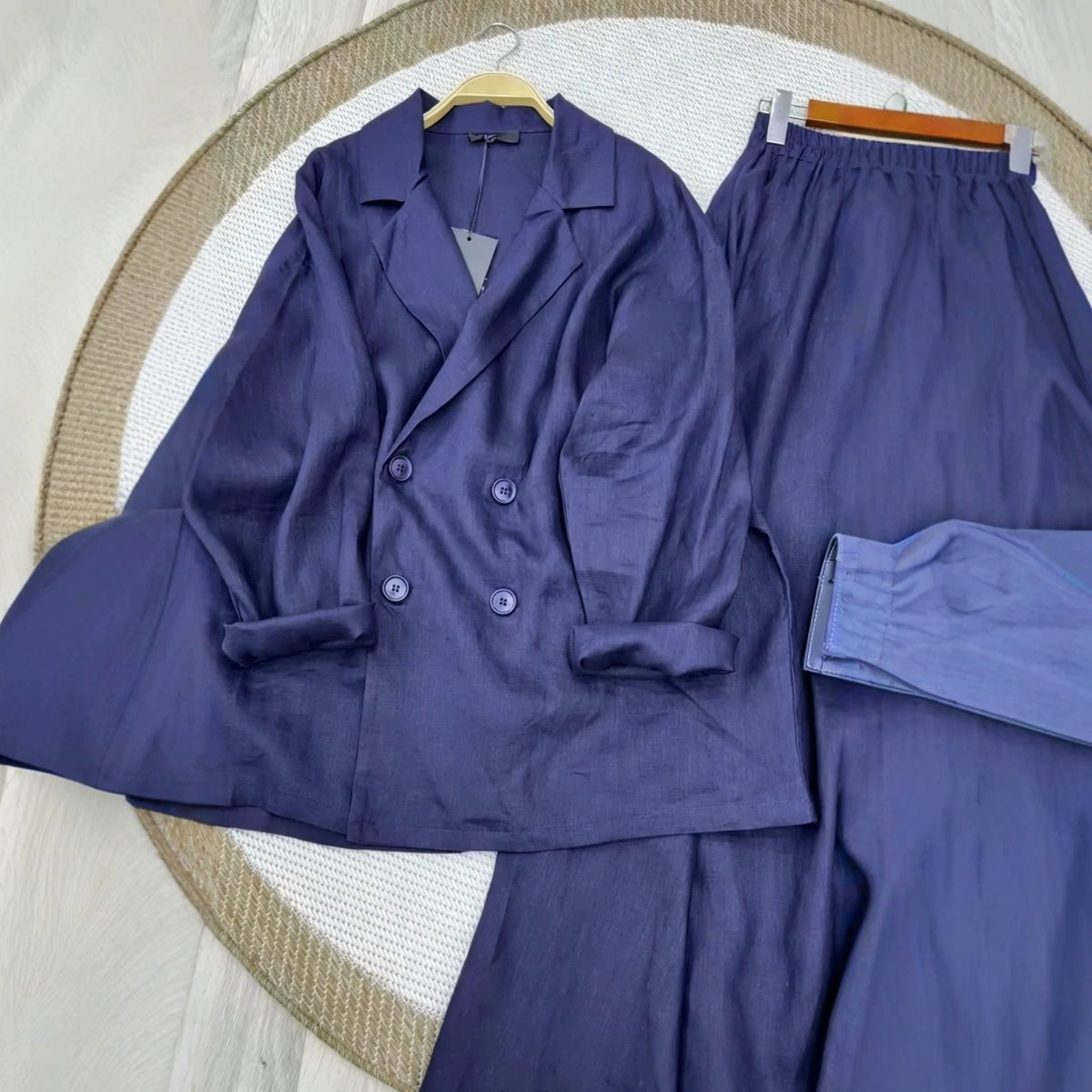 Linen-Look Shirt & Maxi Skirt Set(MS558) - Mariam's Collection