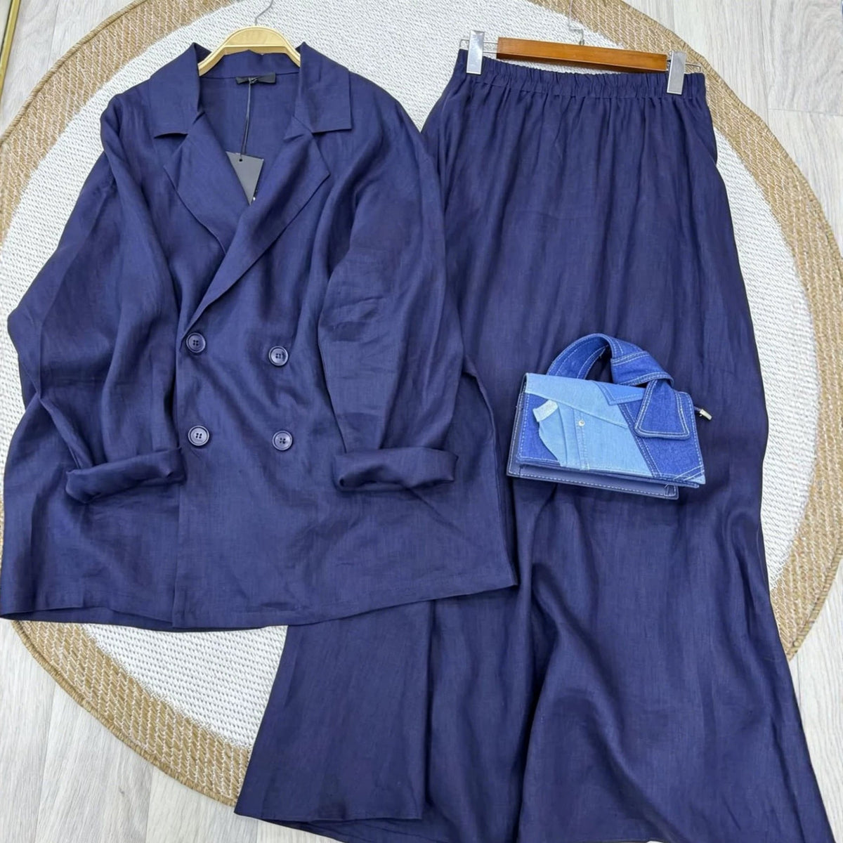 Linen-Look Shirt & Maxi Skirt Set(MS558) - Mariam's Collection