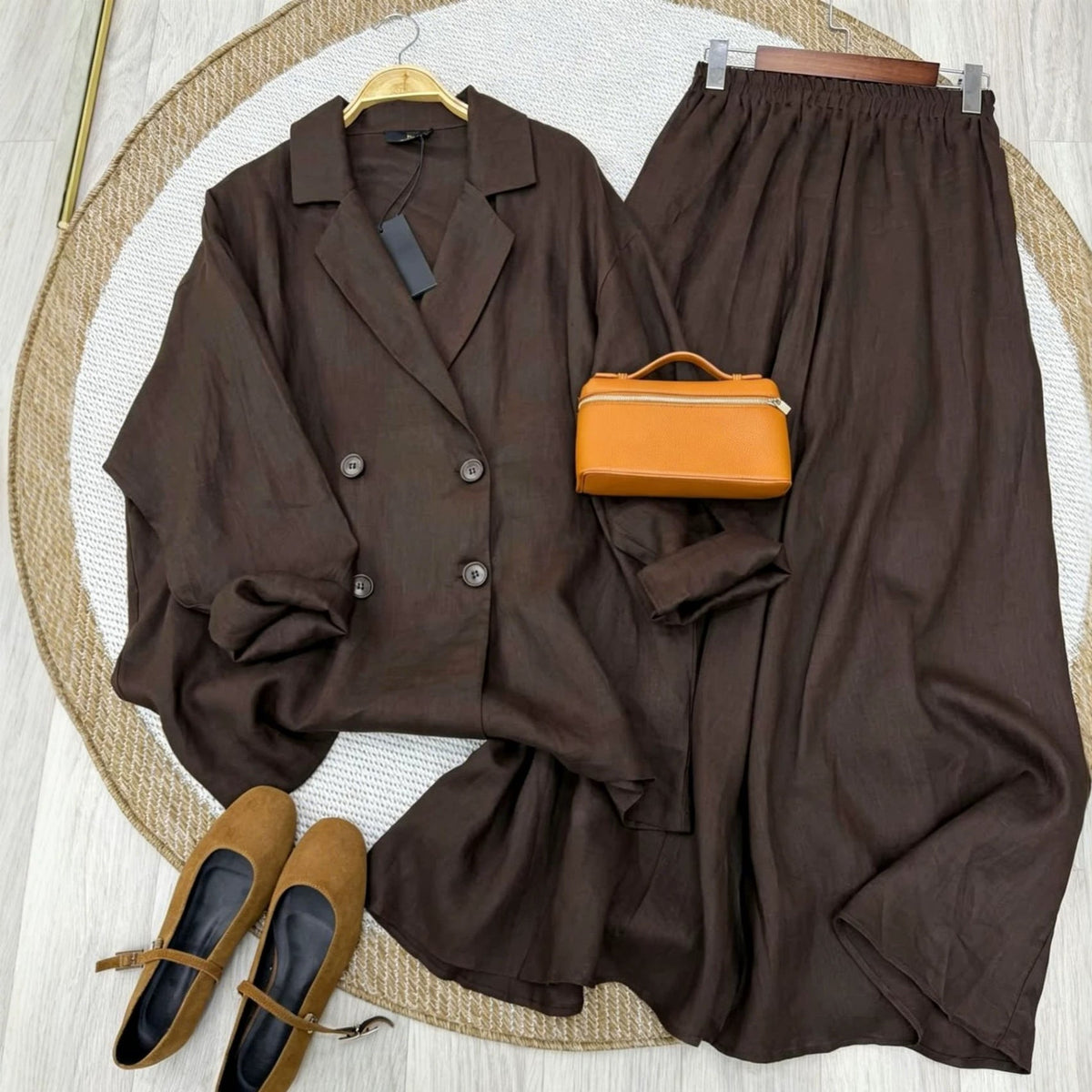 Linen-Look Shirt & Maxi Skirt Set(MS558) - Mariam's Collection