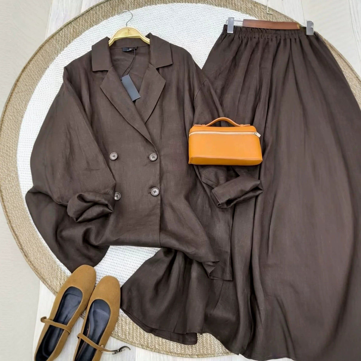 Linen-Look Shirt & Maxi Skirt Set(MS558) - Mariam's Collection