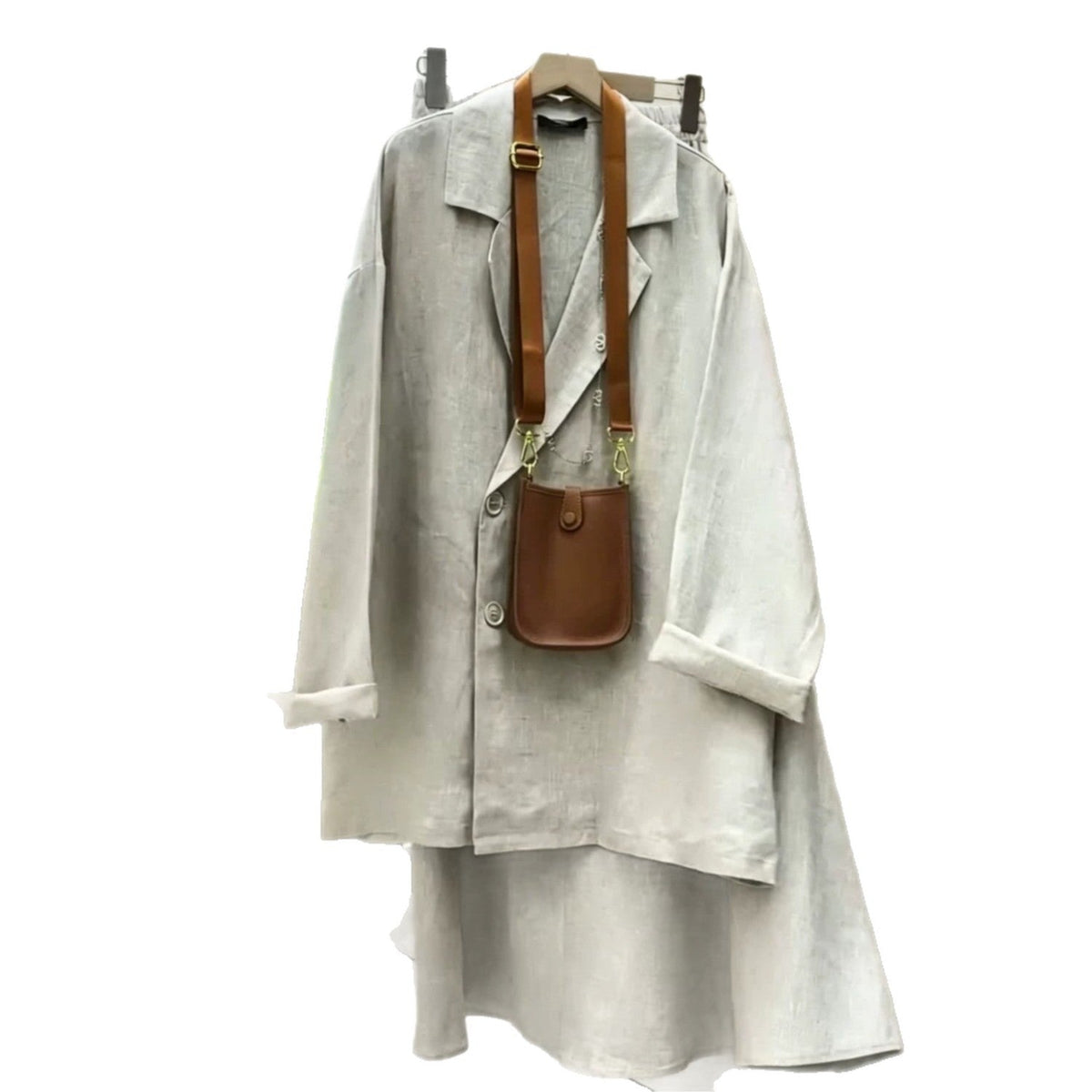 Linen-Look Shirt & Maxi Skirt Set(MS558) - Mariam's Collection