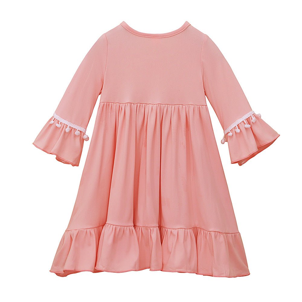 Little Muslimah Girls Dress & Hijab Set with Pom - Pom Trim (MKG028) - Mariam's Collection