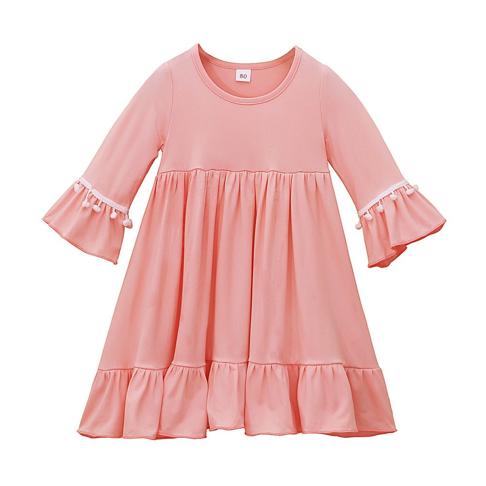 Little Muslimah Girls Dress & Hijab Set with Pom - Pom Trim (MKG028) - Mariam's Collection