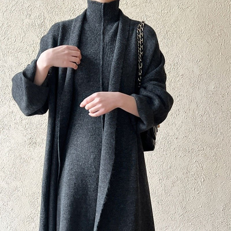 Long Knit Cardigan & Turtleneck Dress Set(MS177) - Mariam's Collection