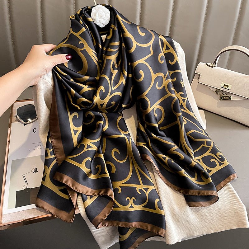 Long - Length Printed Satin Elegance Hijab (MH173) - Mariam's Collection
