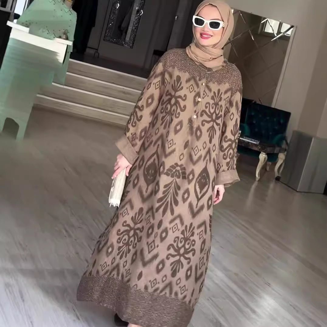 Long Sleeve Modest Maxi Dress | Elegant Ethnic Pattern Kaftan(MA379) - Mariam's Collection