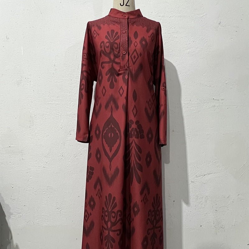 Long Sleeve Modest Maxi Dress | Elegant Ethnic Pattern Kaftan(MA379) - Mariam's Collection