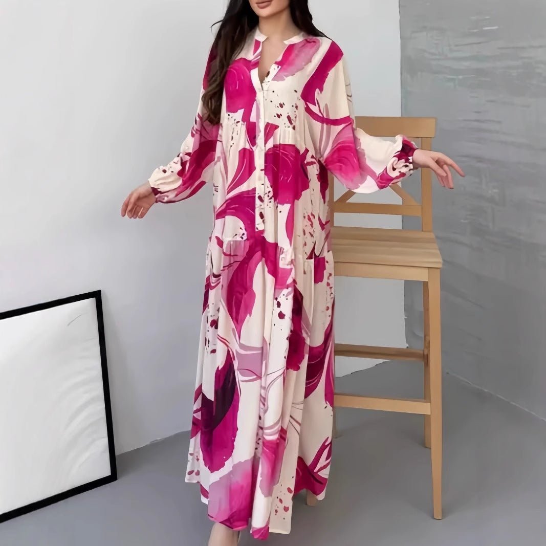 Loose Fit V - Neck Long Sleeve Dress Abaya(MA377) - Mariam's Collection