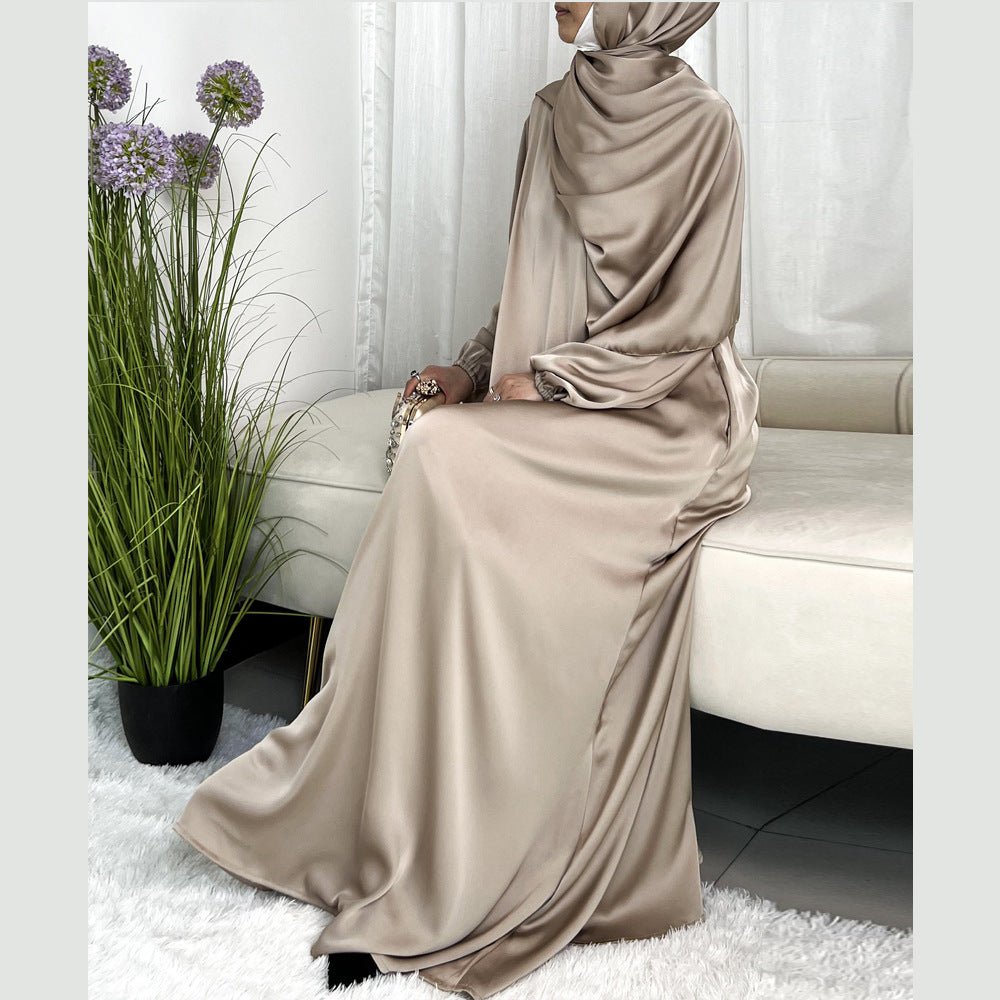 Loose Hemmed One - piece Hijab Satin Abaya (MA122) - Mariam's Collection